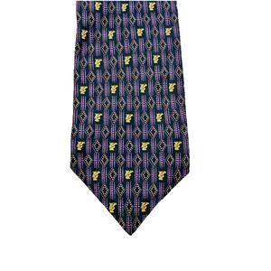 Vintage Versace Classic V2 Silk Tie Navy Geometric Diamond Pattern-Made In Italy
